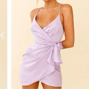 Angel Biba Gathered Side Tie Wrap Mini Dress Size Medium Lilac Sleeveless New